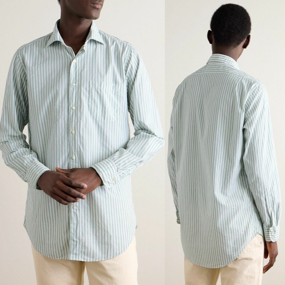 Sid Mashburn / Striped 100% Cotton Chambray Shirt Pink and White